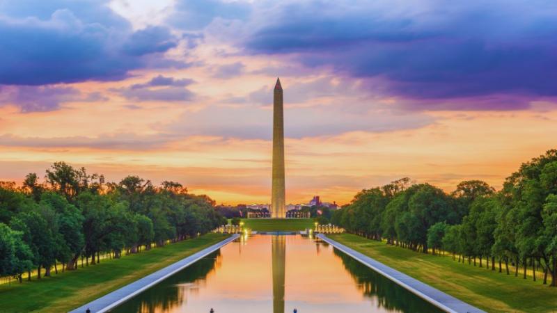 view of a monument against a sunset